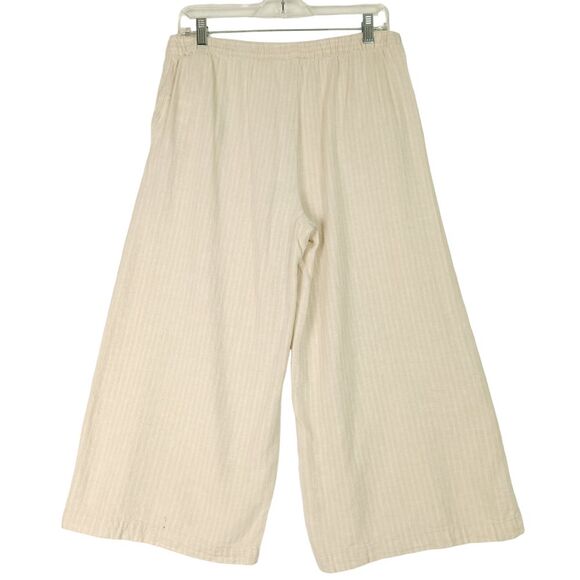 Ellen Tracy Pants Womens M Beige Striped Cropped Wide Leg 100% Linen Lagenlook - Picture 4 of 12